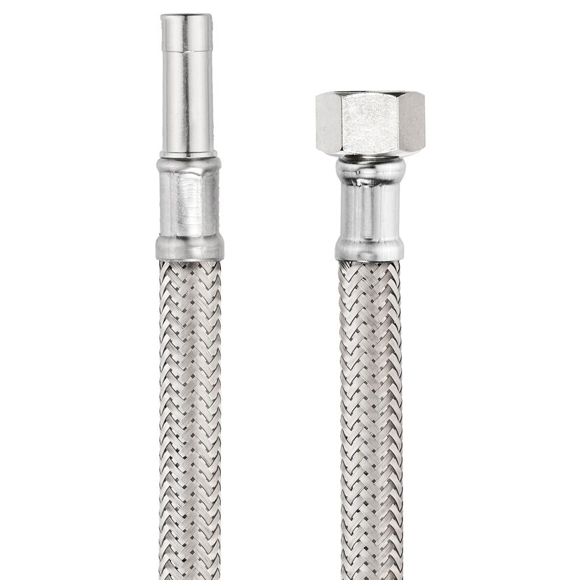 Zwei flexible Schläuche mit Edelstahlumflechtung