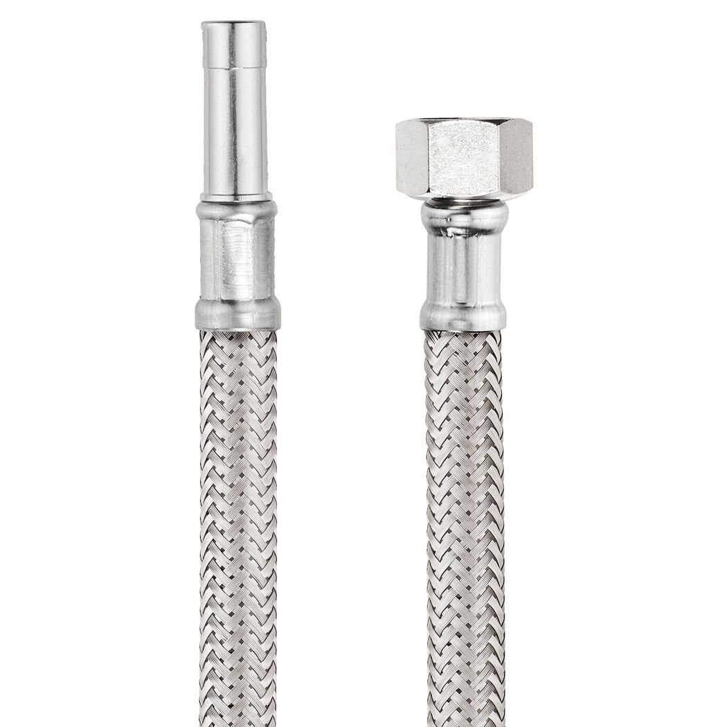 Zwei flexible Schläuche mit Edelstahlumflechtung