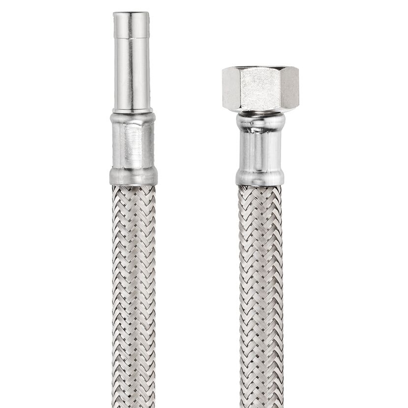 Zwei flexible Schläuche mit Edelstahlumflechtung