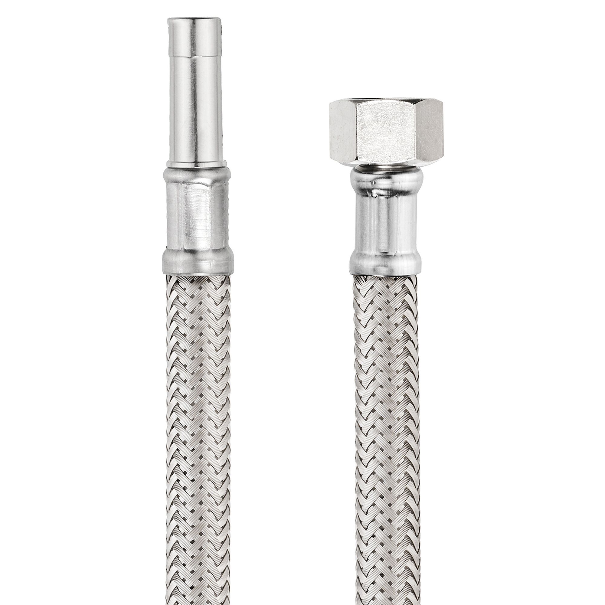 Zwei flexible Schläuche mit Edelstahlumflechtung