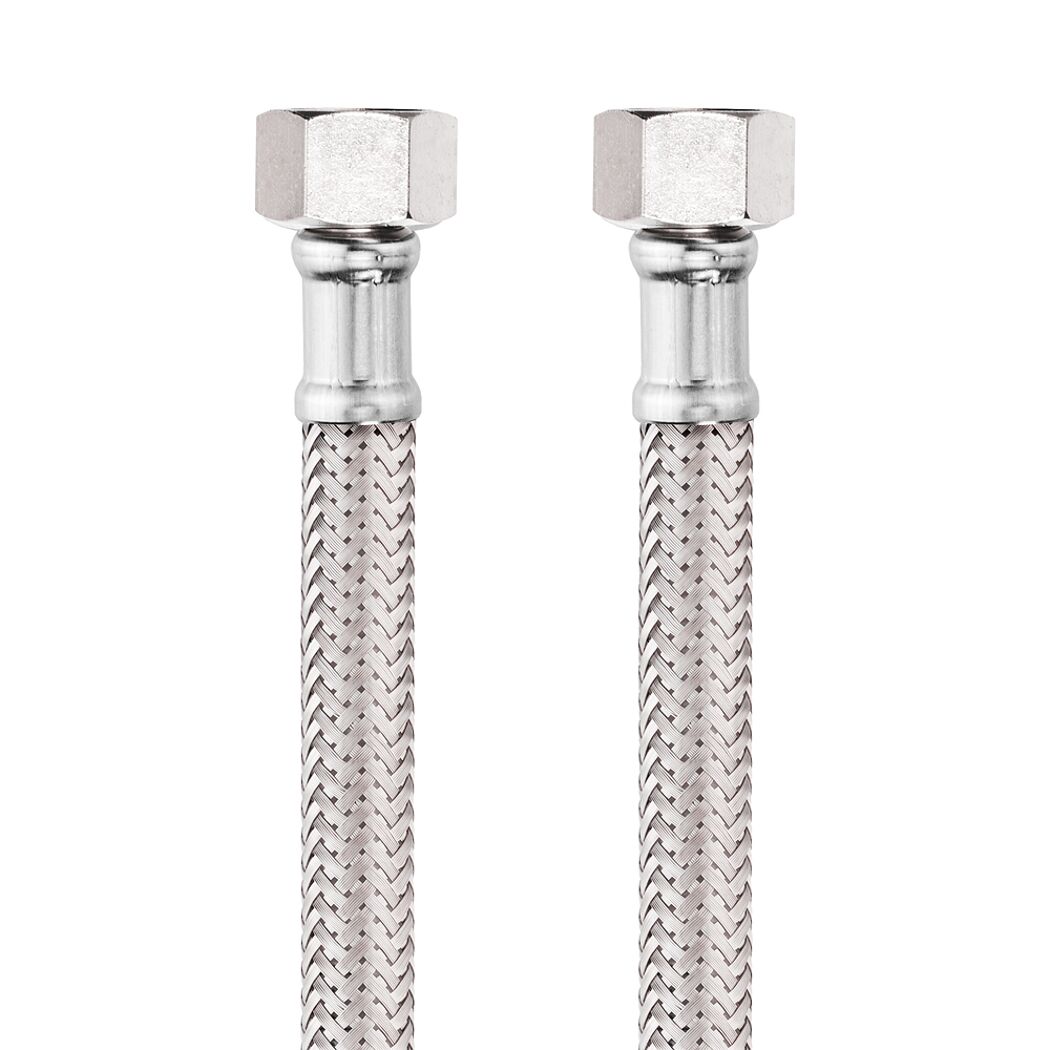 Zwei flexible Metallschläuche mit Anschlussstücken.