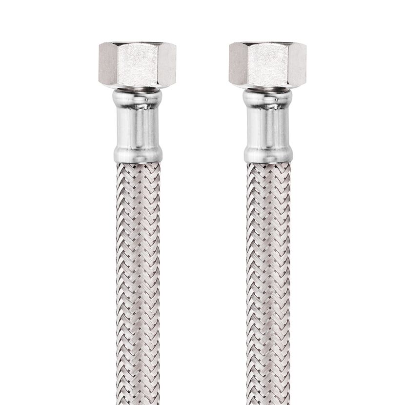 Zwei flexible Metallschläuche mit Anschlussstücken.