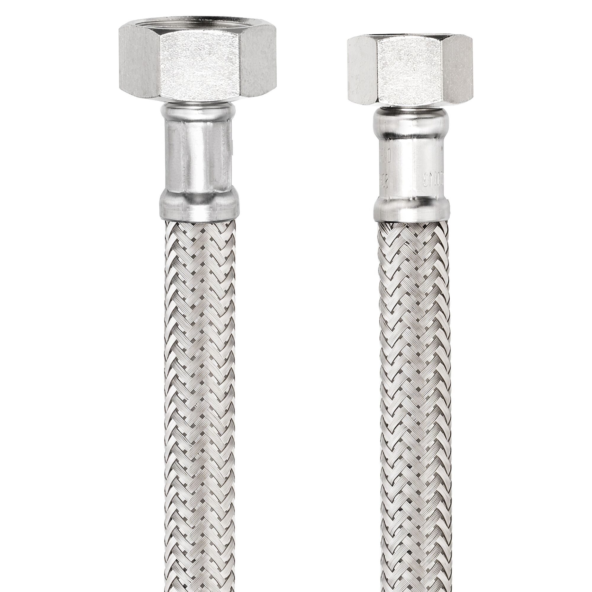 Zwei flexible Schläuche mit Edelstahlumflechtung