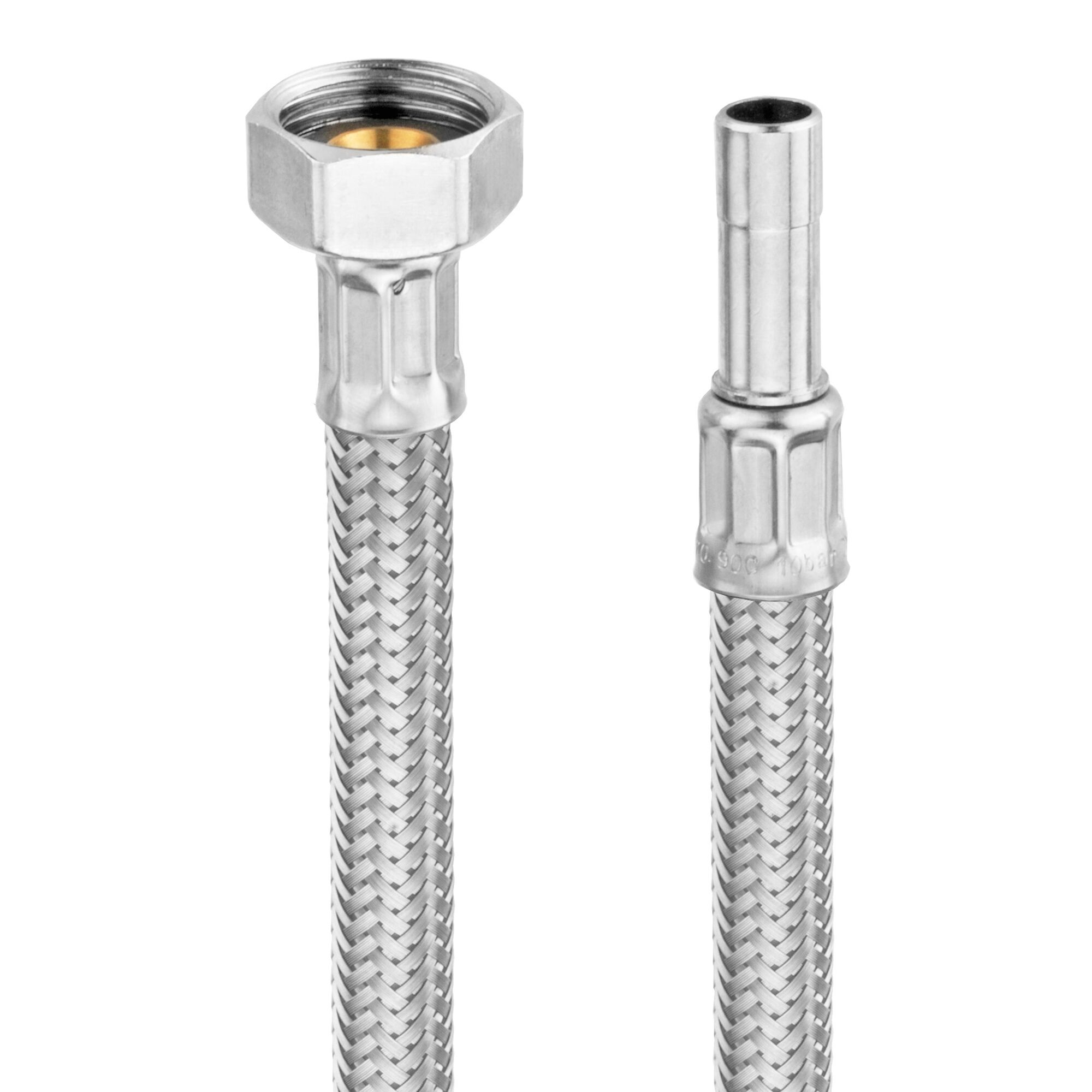 Zwei flexible Metallschläuche mit Anschlüssen.