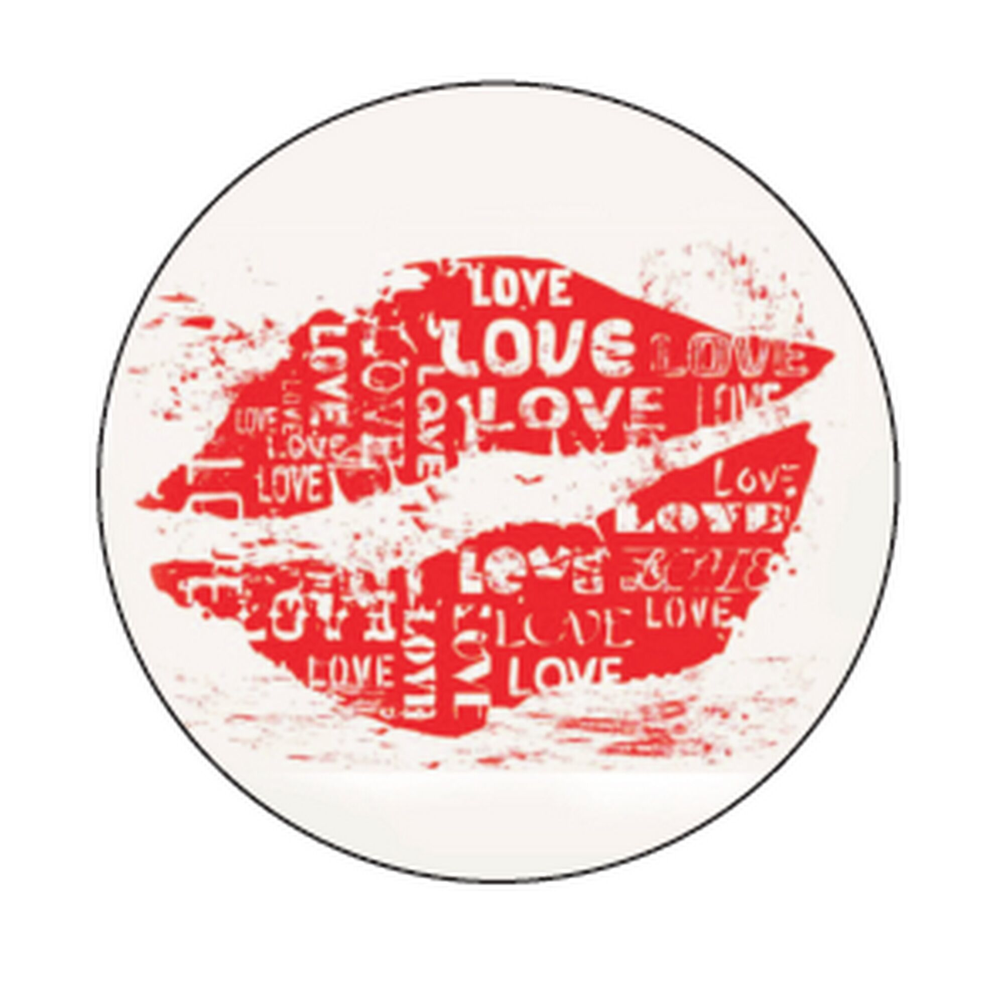 Roter Kussmund mit dem Schriftzug LOVE