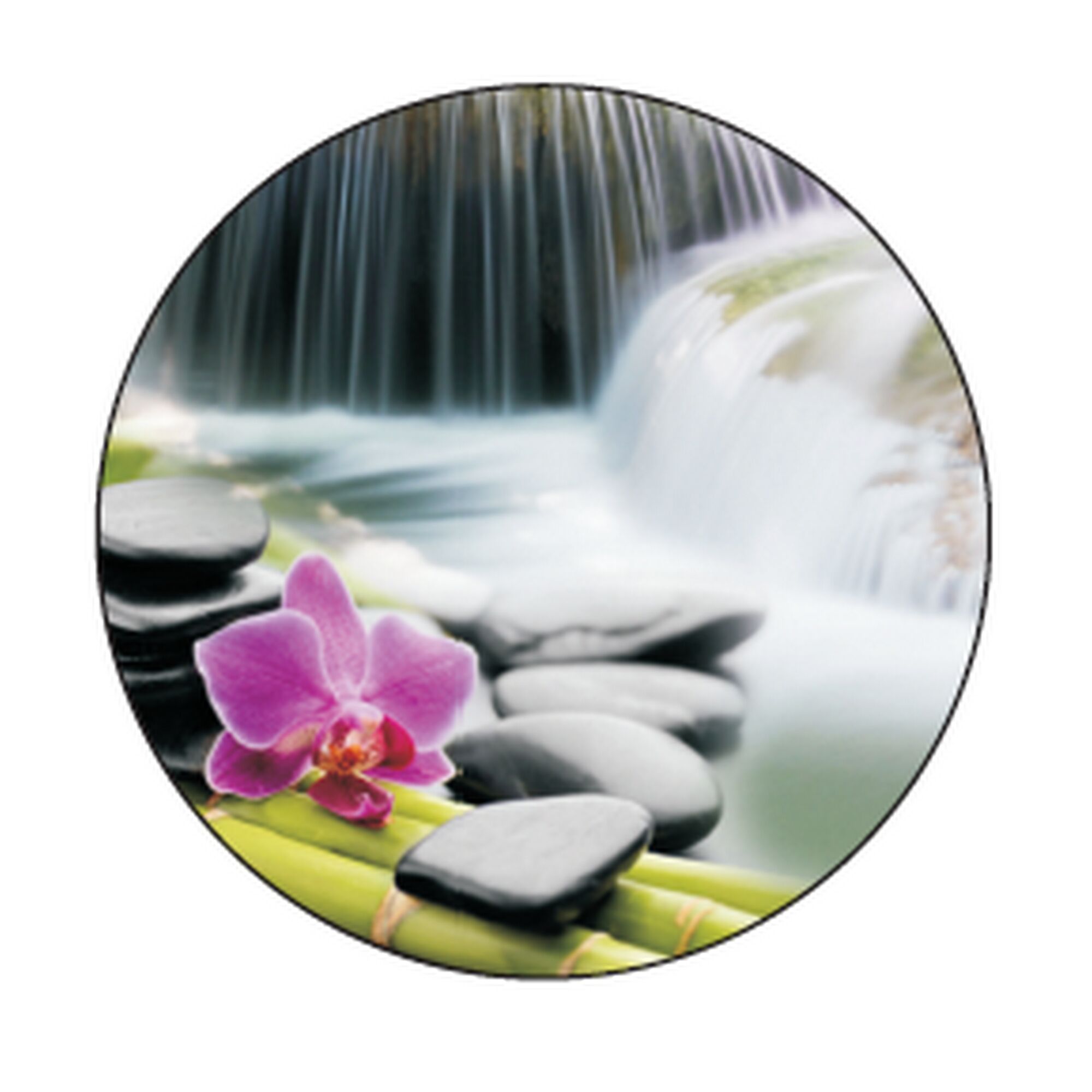 Wasserfall, Bambus und Orchidee