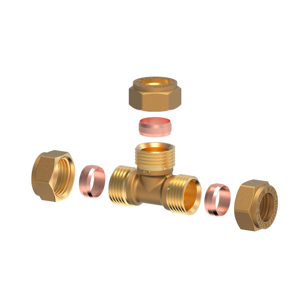 Messing T-Stück mit Klemmfitting, 22 mm