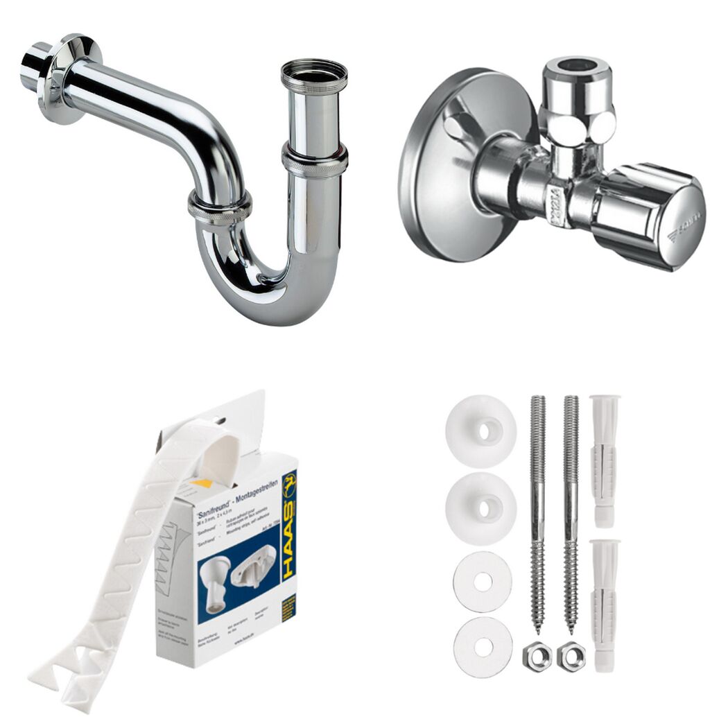 Waschtisch-Installationset mit Röhrensiphon 1 ¼" und 2 x Eckventil 1/2" verchromt