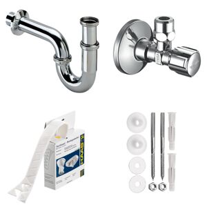 Waschtisch-Installationset mit Röhrensiphon 1 ¼" und 2 x Eckventil 1/2" verchromt