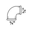 Winkel 90° verzinkt 3/4" IG, 2 Muffen