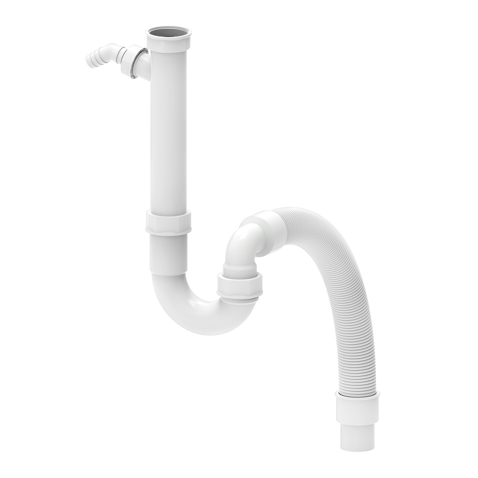 Flexibler Spültisch-Röhrensiphon weiß 1 1/2" IG x DN 40/50 mm, mit 3/4" Geräteanschluss