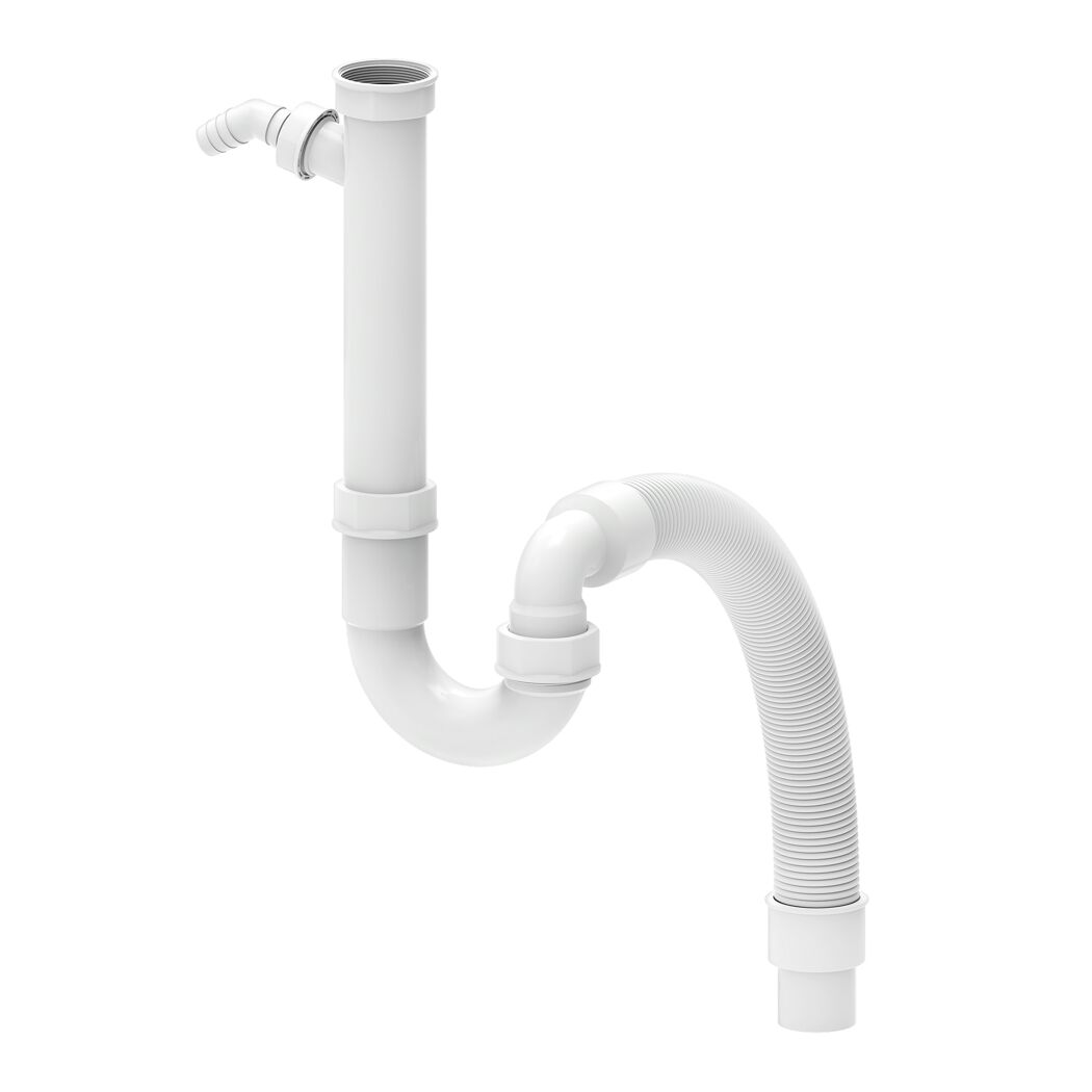 Flexibler Spültisch-Röhrensiphon weiß 1 1/2" IG x DN 40/50 mm, mit 3/4" Geräteanschluss