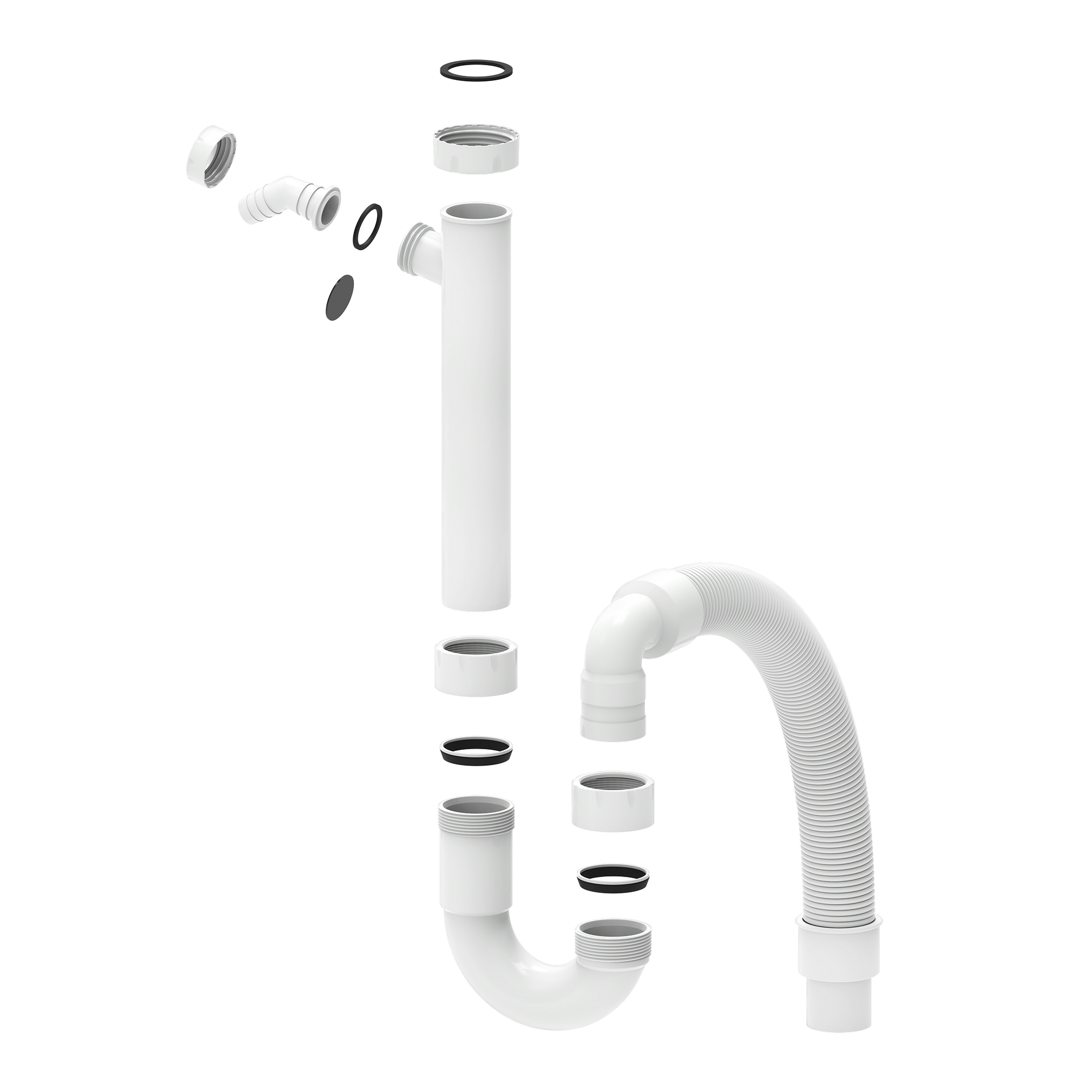Flexibler Spültisch-Röhrensiphon weiß 1 1/2" IG x DN 40/50 mm, mit 3/4" Geräteanschluss