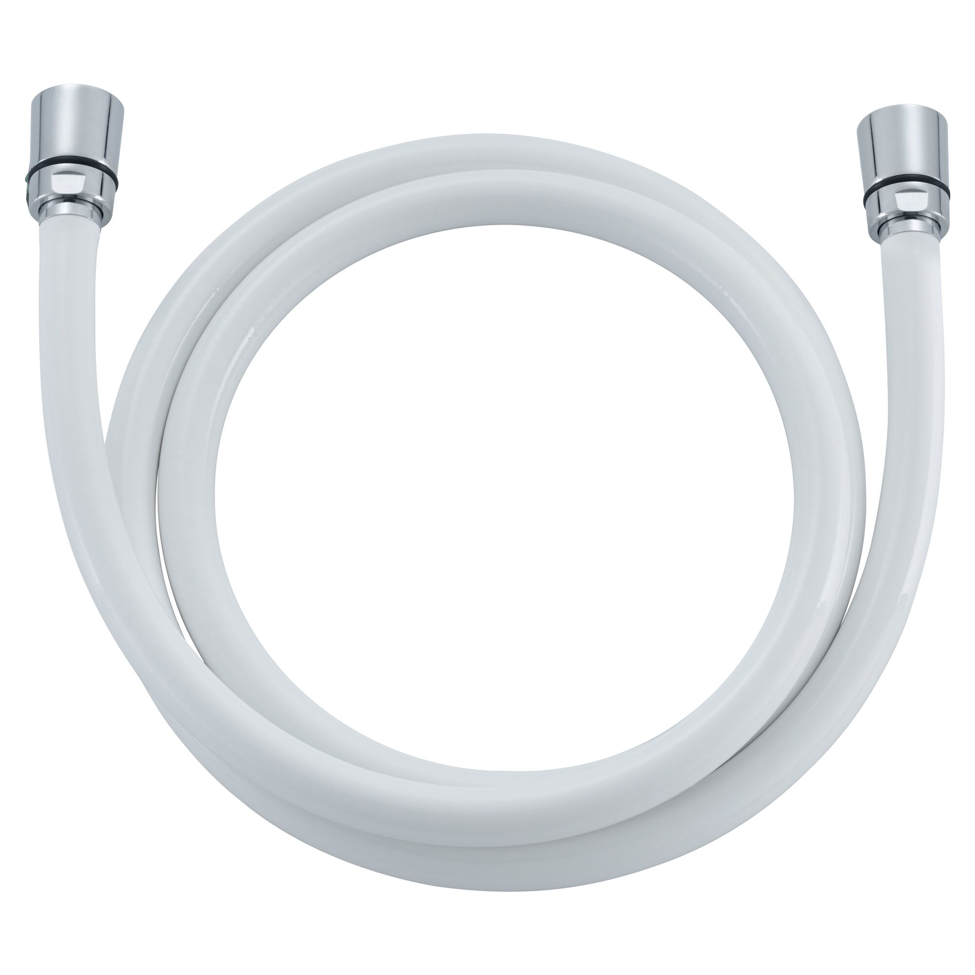 Weißer Duschschlauch, aufgerollt.