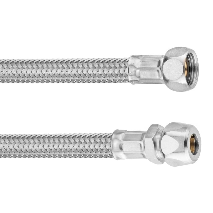 Zwei flexible Metallschläuche mit Anschlüssen.