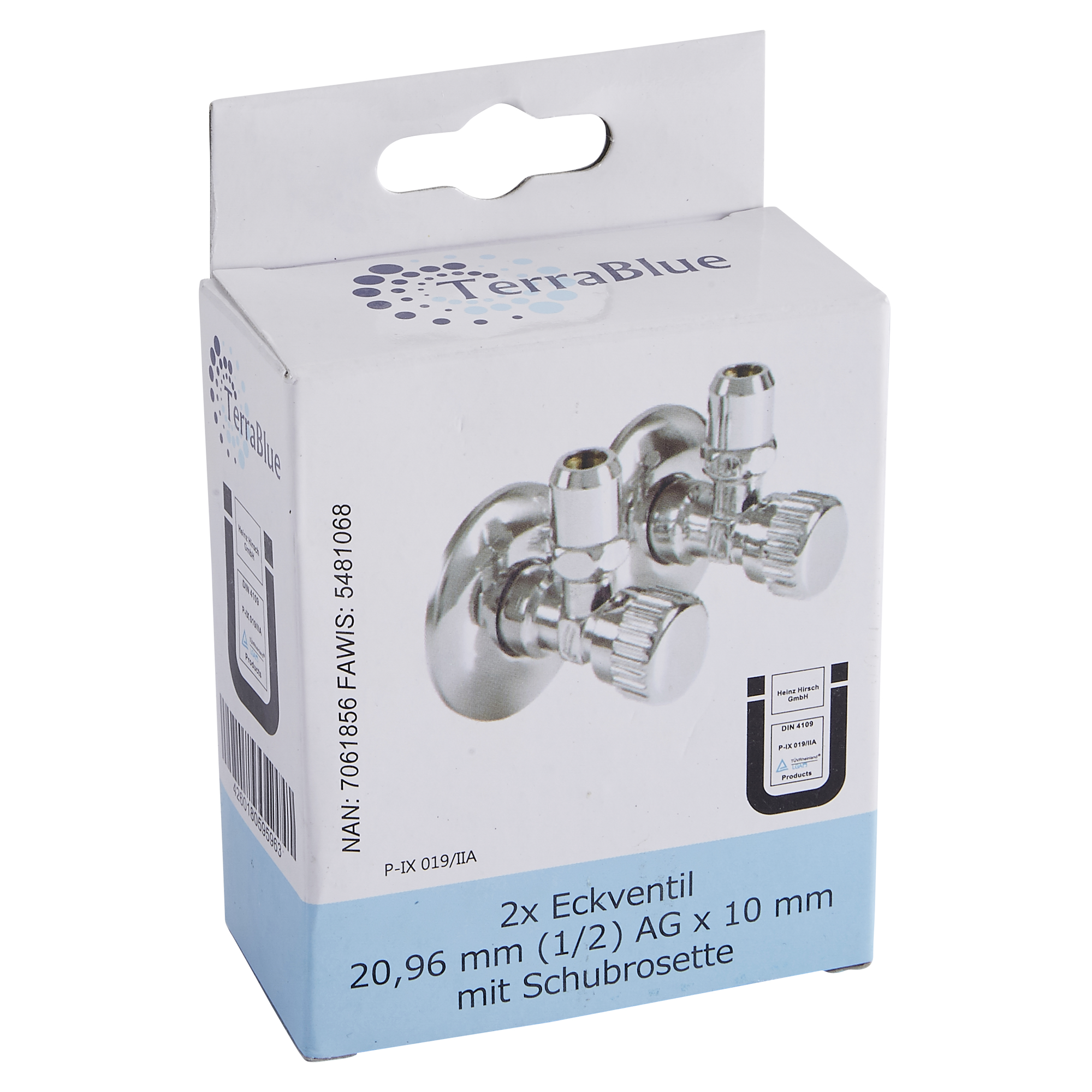 Eckventil verchromt 1/2" (20,96 mm) mit Schubrosette AG 10 mm 2 Stück + product picture