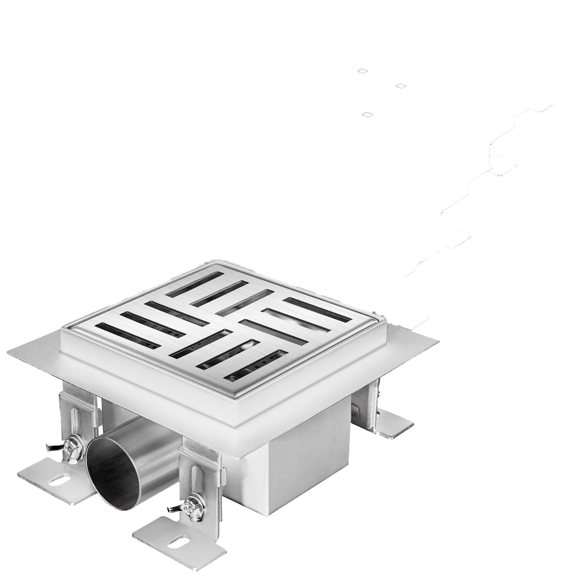 Quadratischer Bodenablauf aus Metall mit Schlitz