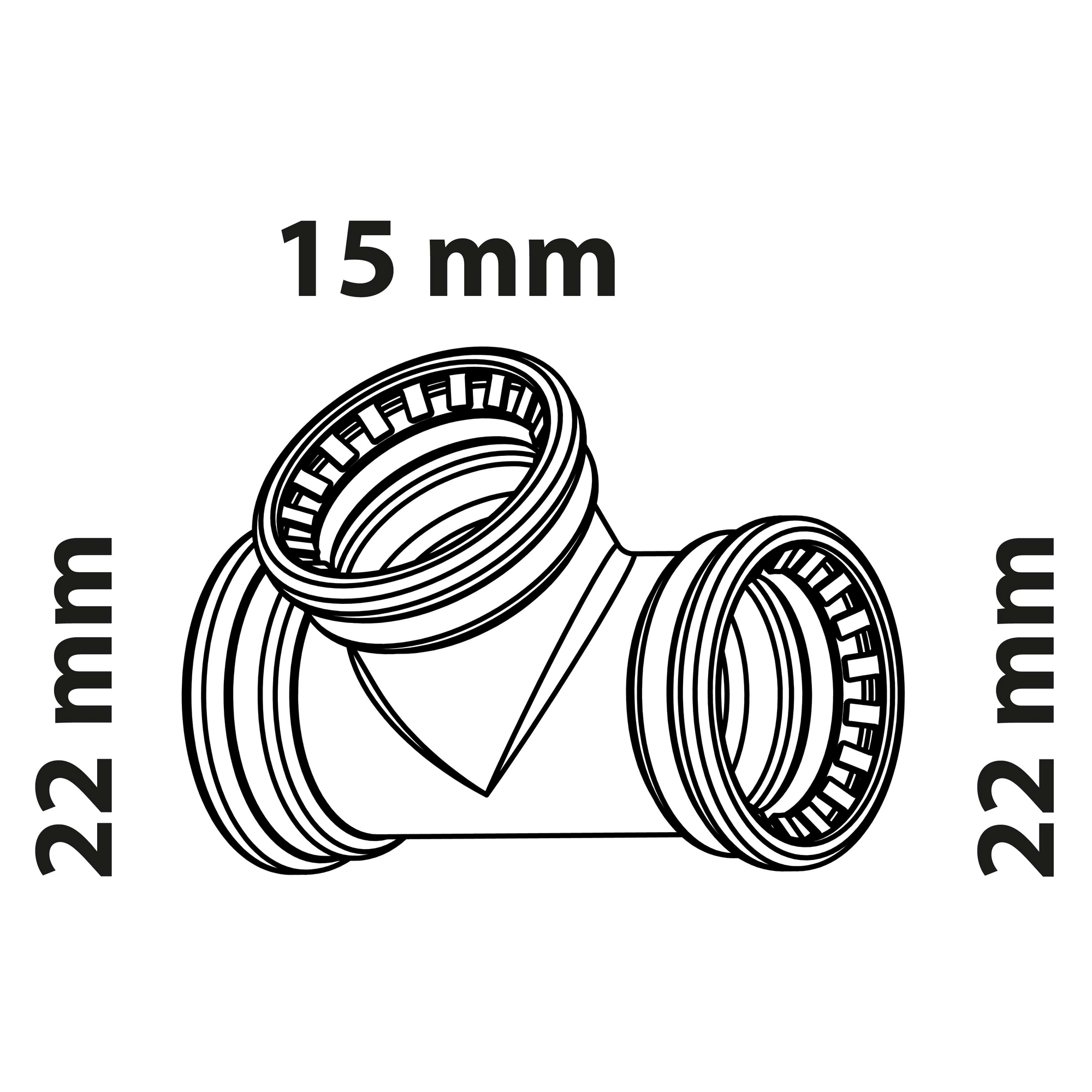 Reduzier-T-Stück Kupfer blank Ø 22/15/22 mm, 3 Muffen + product picture