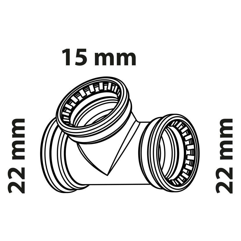Reduzier-T-Stück Kupfer blank Ø 22/15/22 mm, 3 Muffen