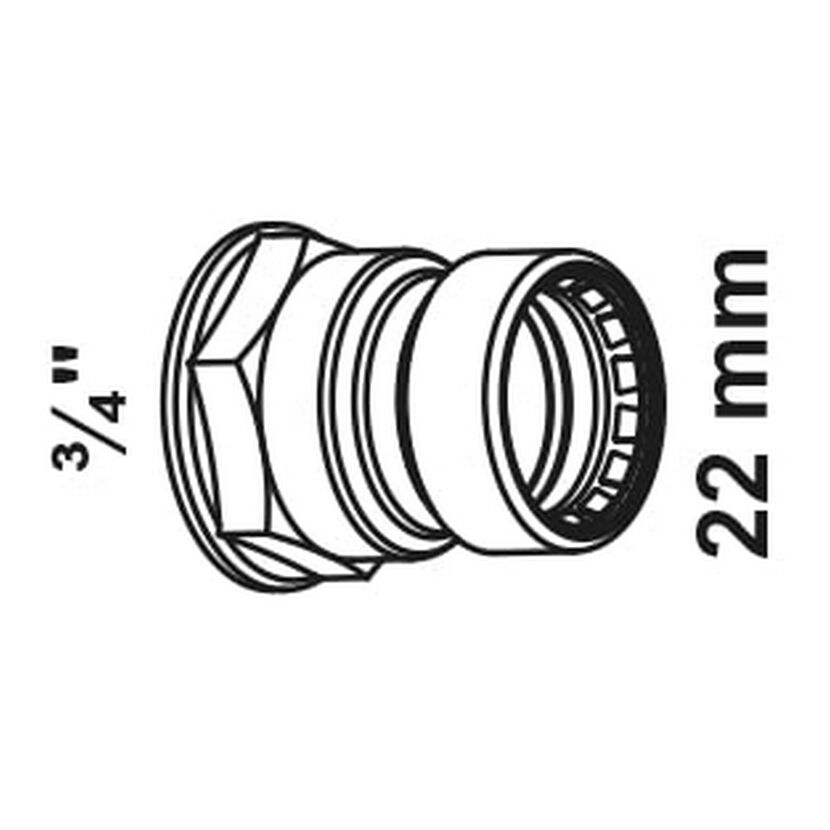 Übergangsmuffe Messing blank Ø 22 mm x 3/4" Innengewinde