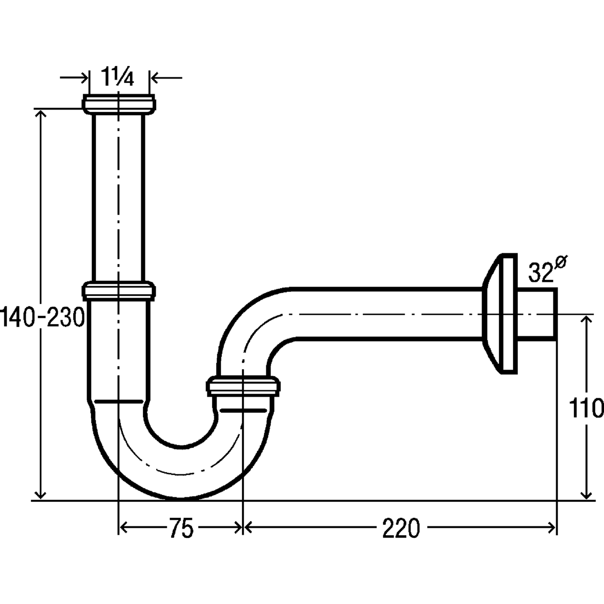 Röhrengeruchverschluss Messing verchromt 1 1/4" Ø 32 mm