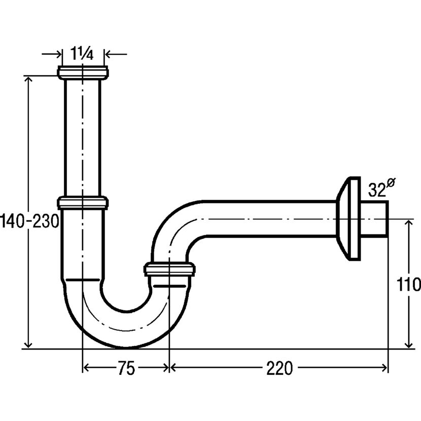 Röhrengeruchverschluss Messing verchromt 1 1/4" Ø 32 mm