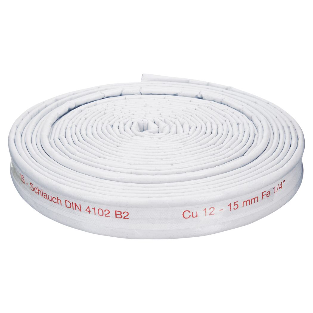 Weißer, aufgerollter Isolierschlauch für 12-15 mm Rohre.