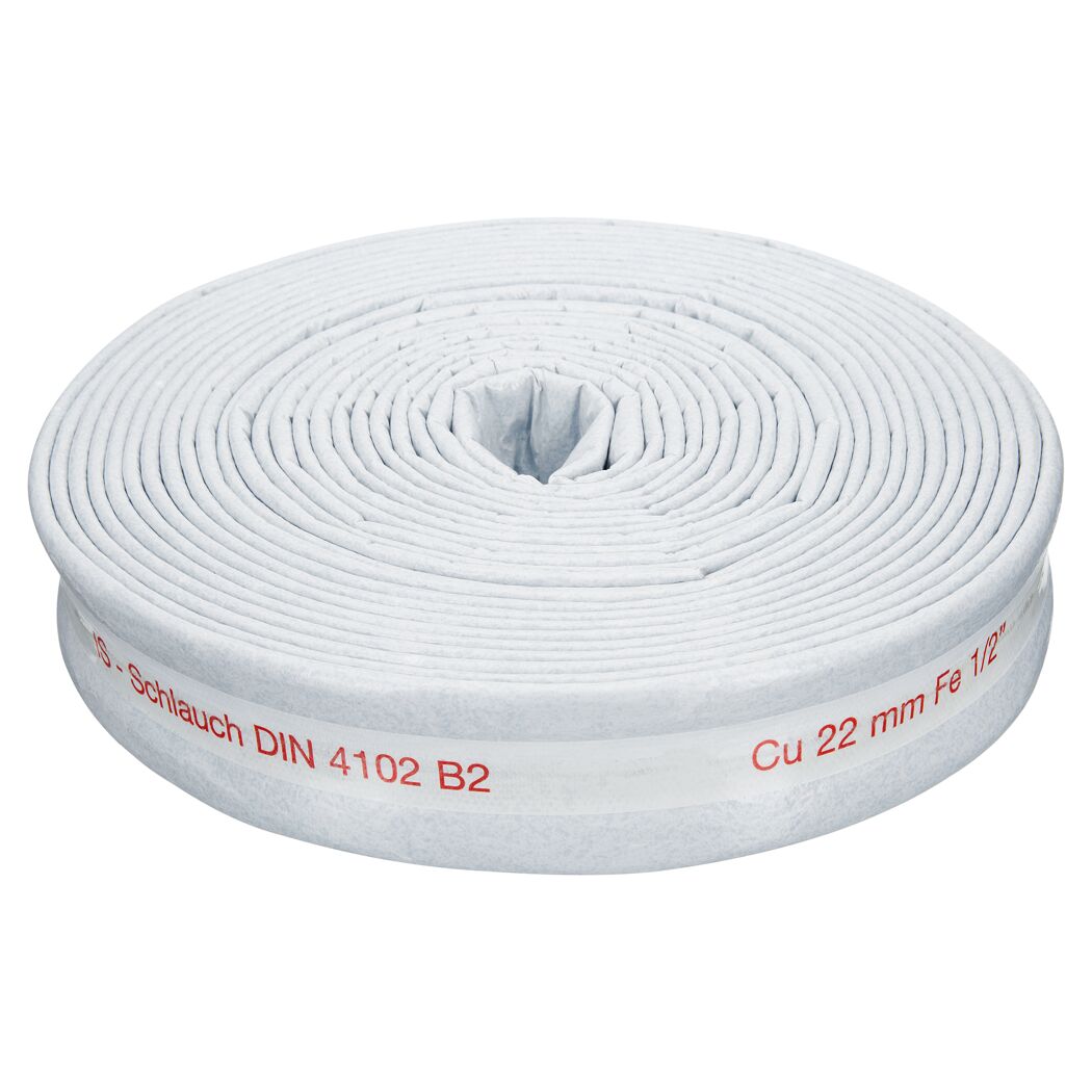 Weißer Isolierschlauch, aufgerollt, DIN 4102 B2, Cu 22 mm Fe 1/2"