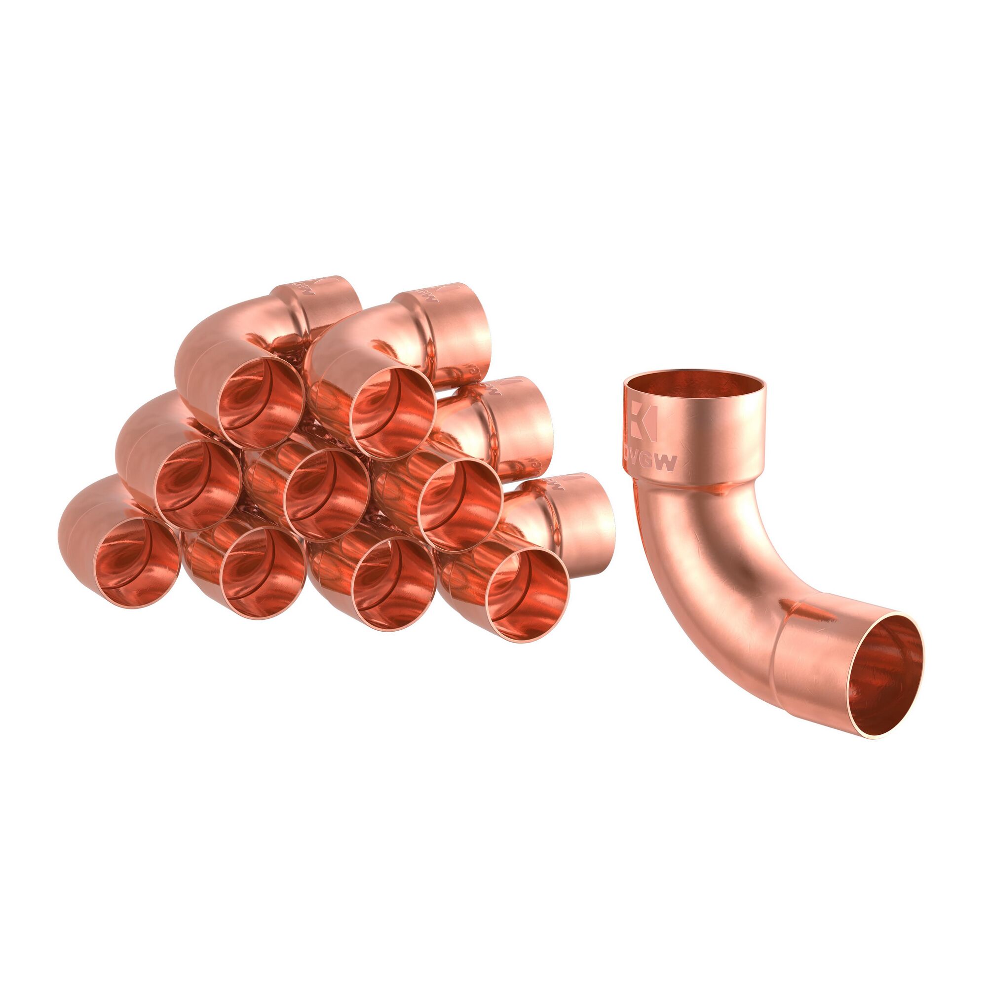 Kupfer Löt-Bogen 90° 18mm, 1 Muffe, 10 Stück