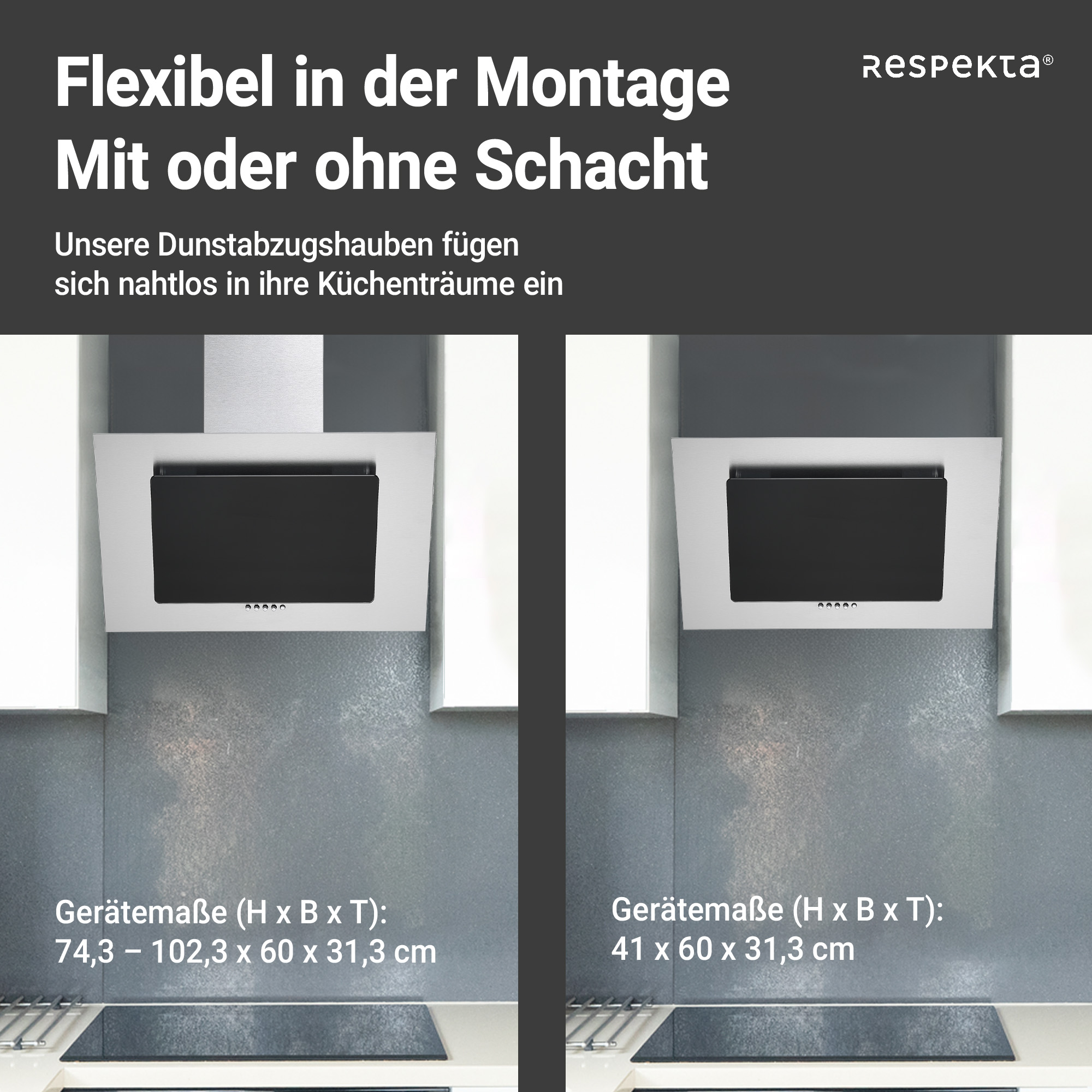 Schräghaube 'CH 2060 SBM' Edelstahl/Glas schwarz 60 cm