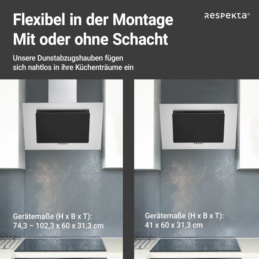 Schräghaube 'CH 2060 SBM' Edelstahl/Glas schwarz 60 cm