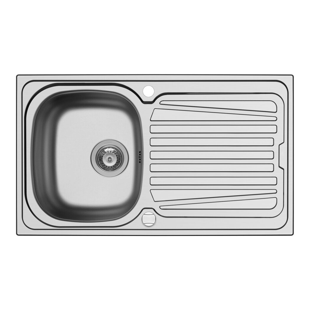 Edelstahlspüle mit Abtropffläche.