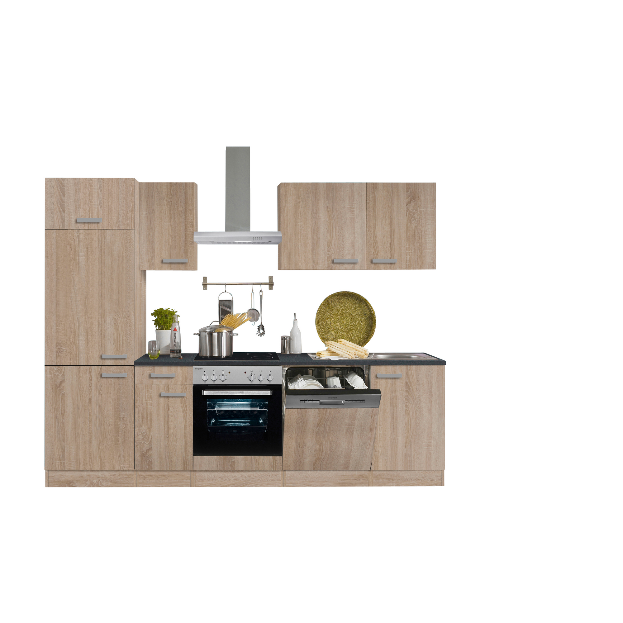 Küchenzeile mit E-Geräten 'OPTIkompakt Monza' eichefarben/anthrazit 270 cm + product picture