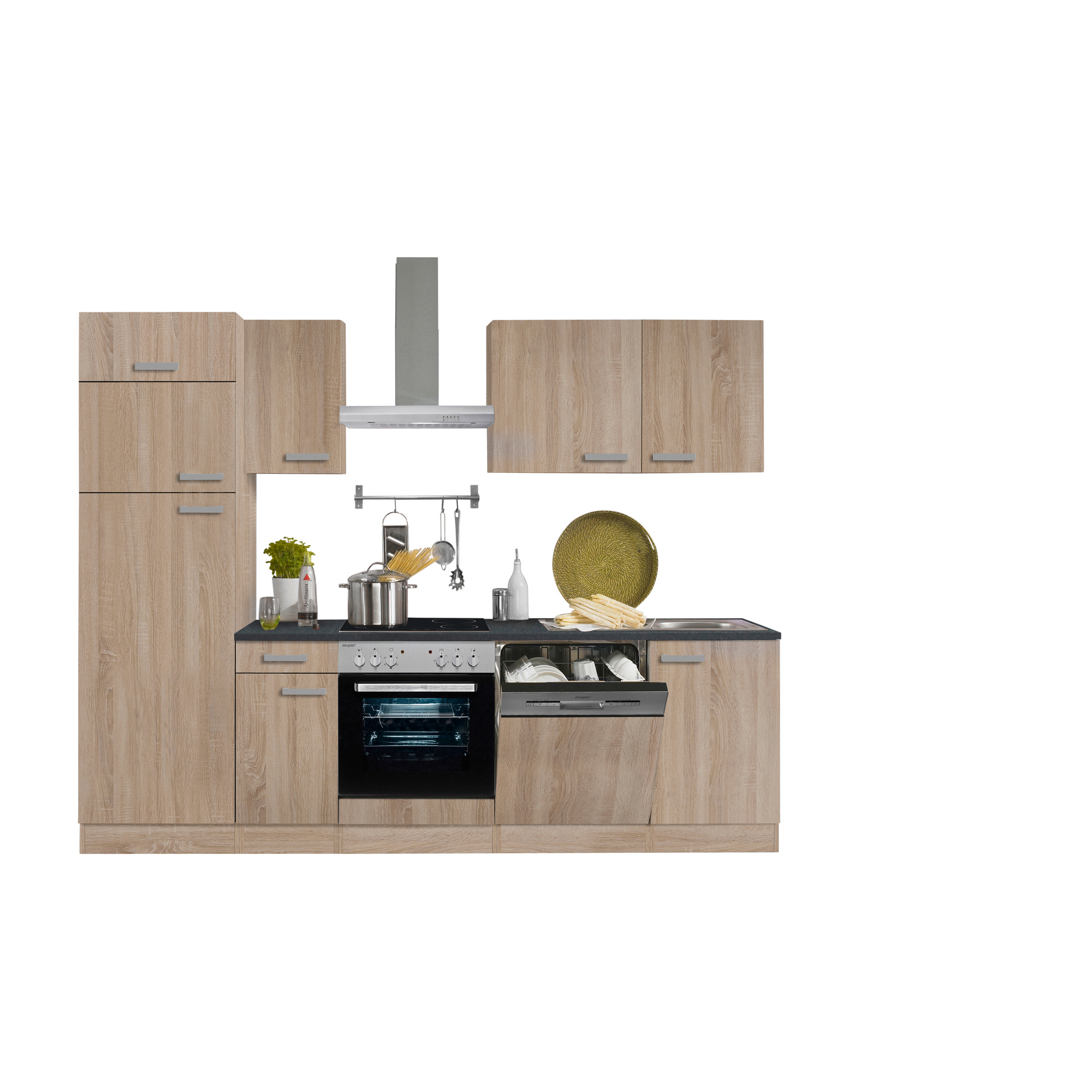 Küchenzeile mit E-Geräten \'OPTIkompakt Monza\' eichefarben/anthrazit 270 cm