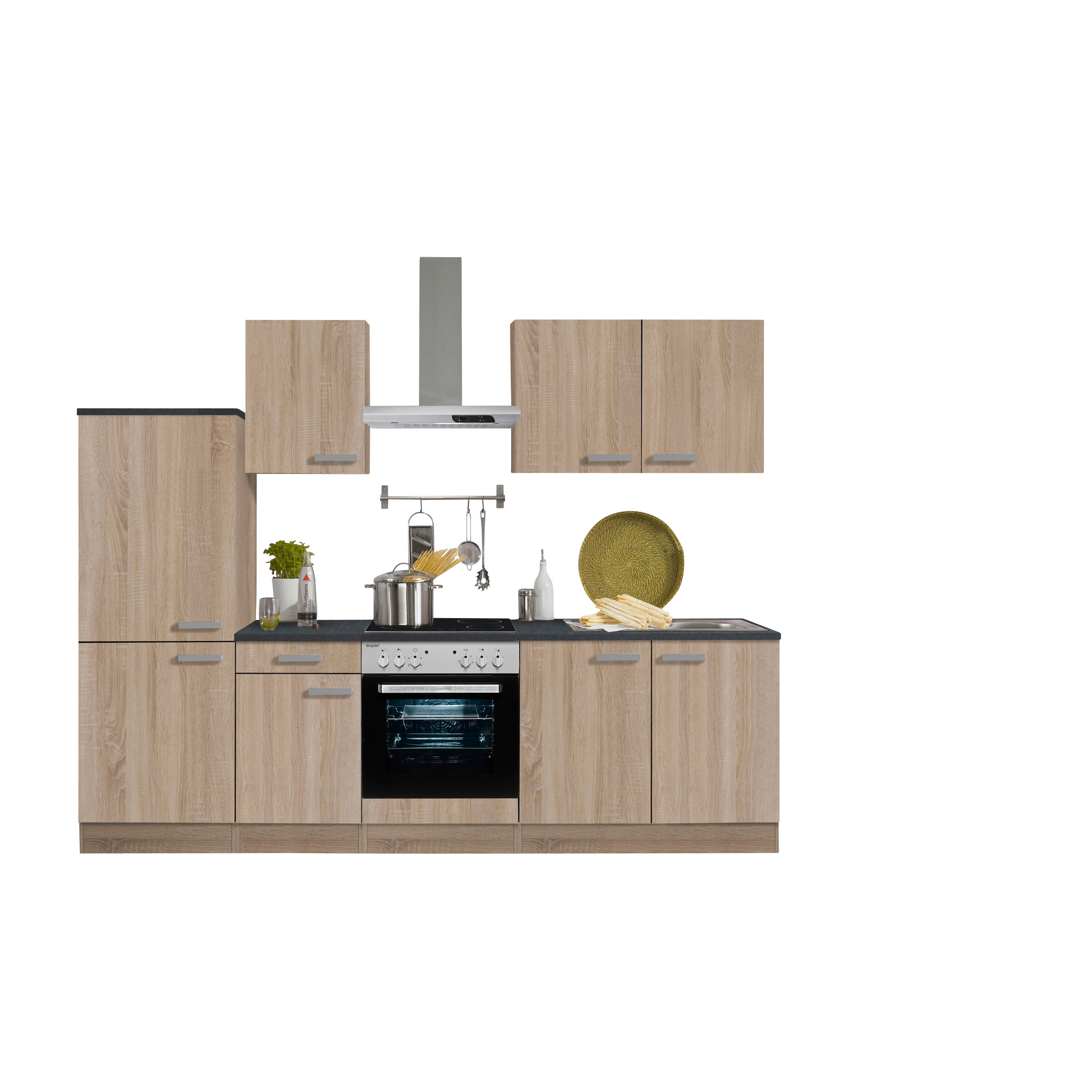 Küchenzeile mit E-Geräten 'OPTIkompakt Monza' eichefarben/anthrazit 270 cm + product picture