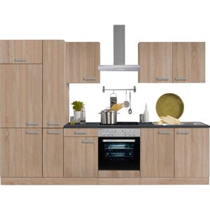 Küchenzeile mit E-Geräten 'OPTIkompakt Monza' eichefarben/anthrazit 300 cm