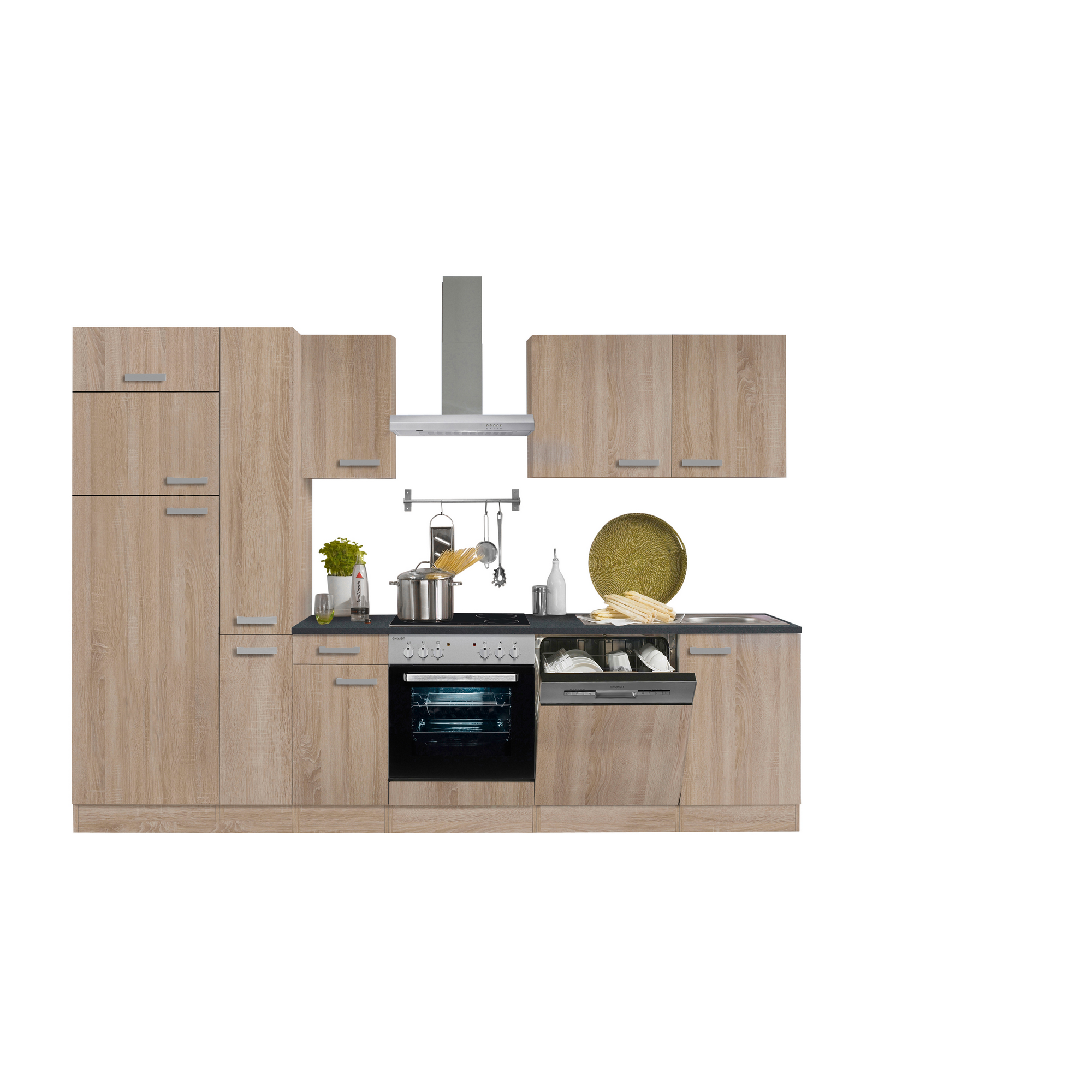 Küchenzeile mit E-Geräten 'OPTIkompakt Monza' eichefarben/anthrazit 300 cm + product picture