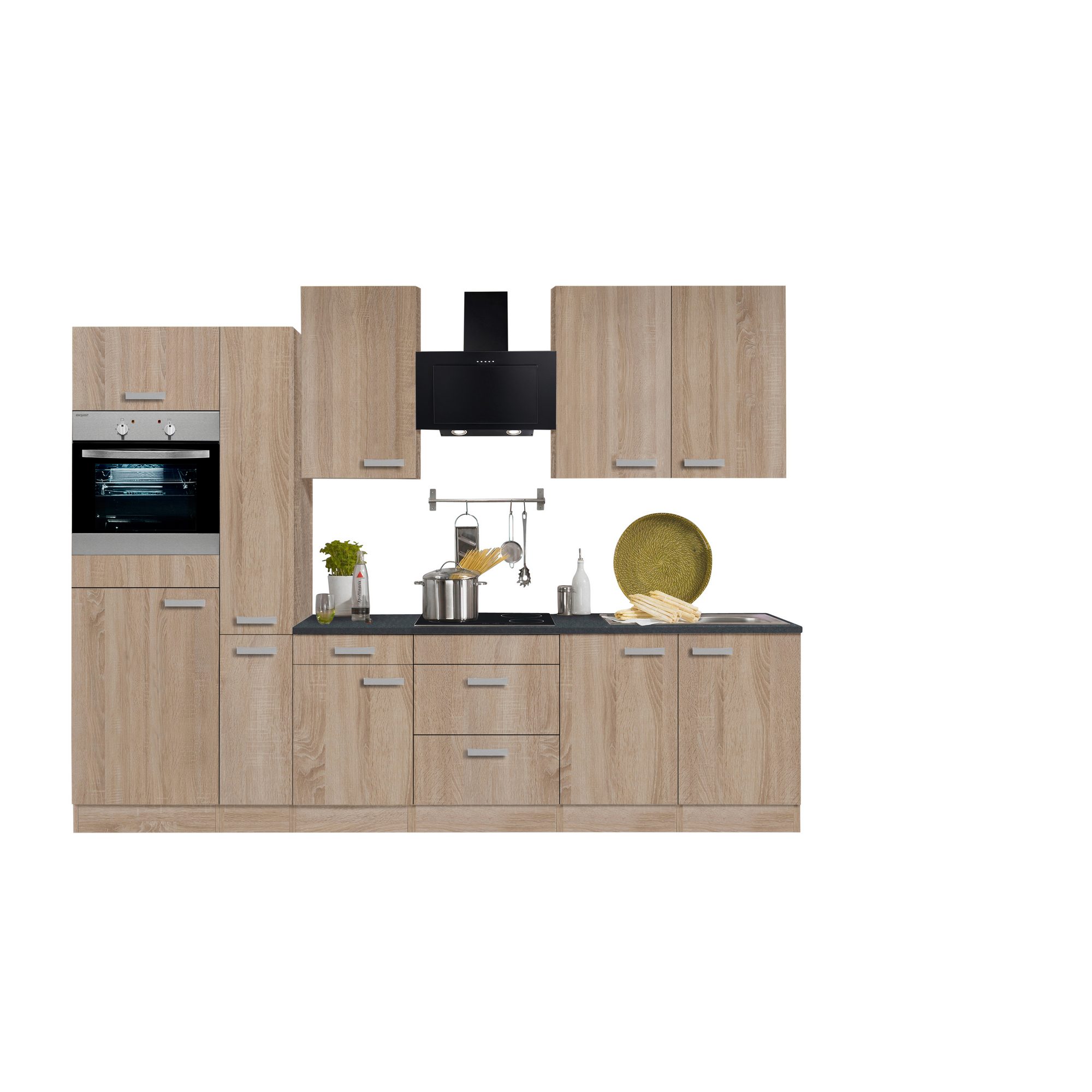 Küchenzeile mit E-Geräten 'OPTIkompakt Monza' eichefarben/anthrazit 300 cm + product picture
