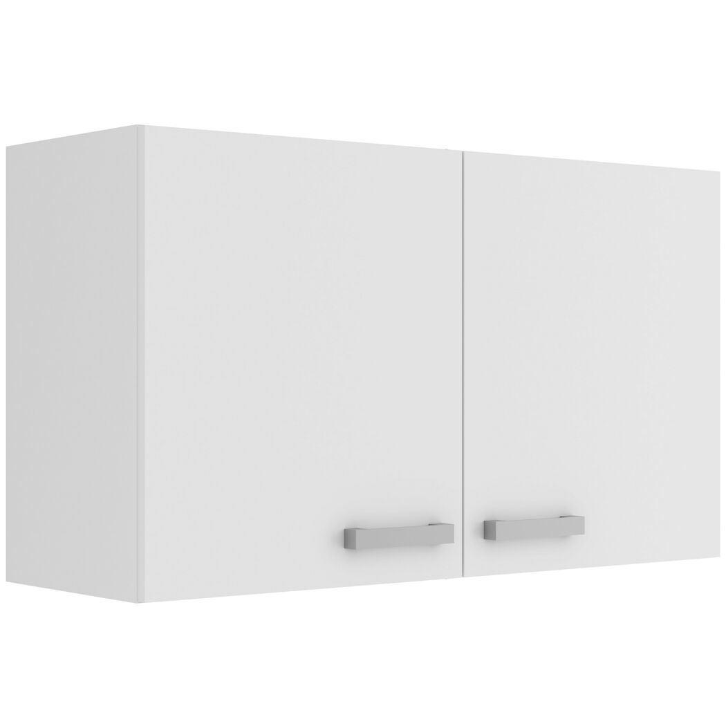 Weißer Hängeschrank mit zwei Türen.