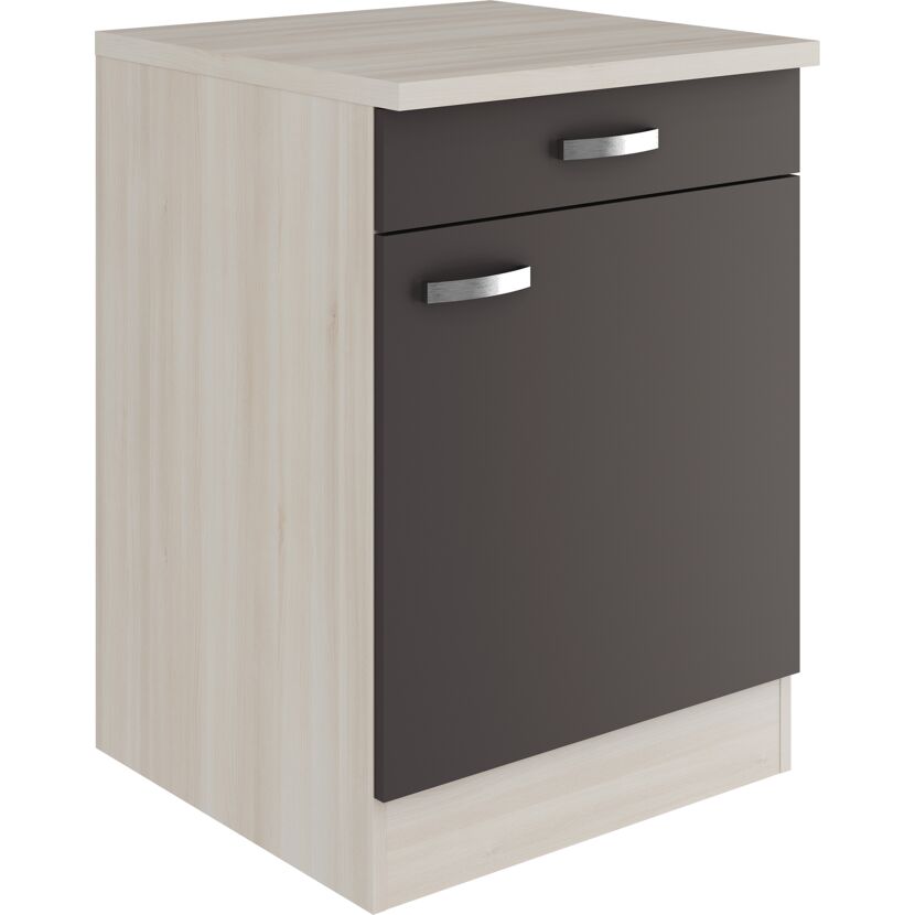 Unterschrank mit Schublade und Tür, grau und helles Holz
