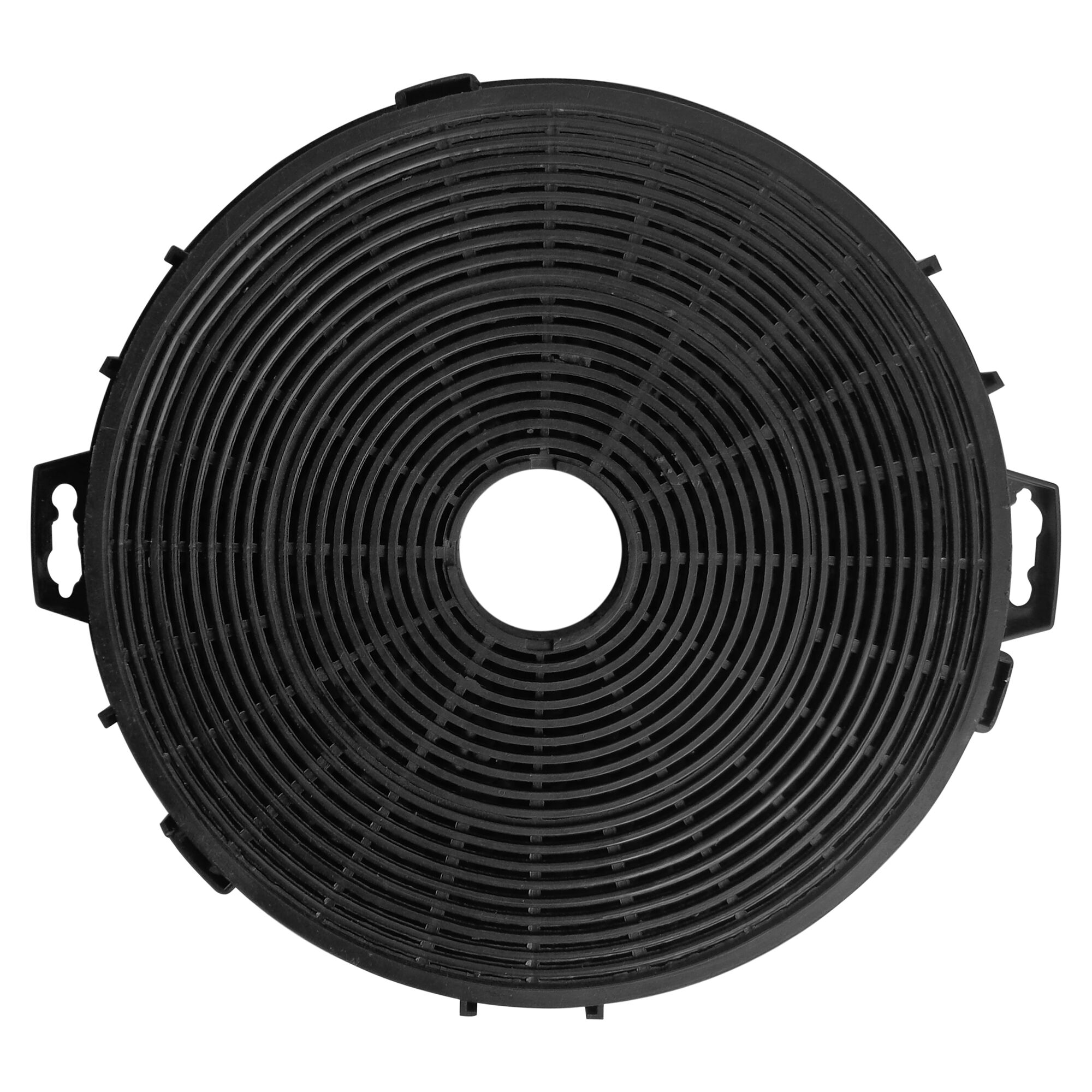 Schwarzer, runder Dunstabzugshauben-Kohlefilter.