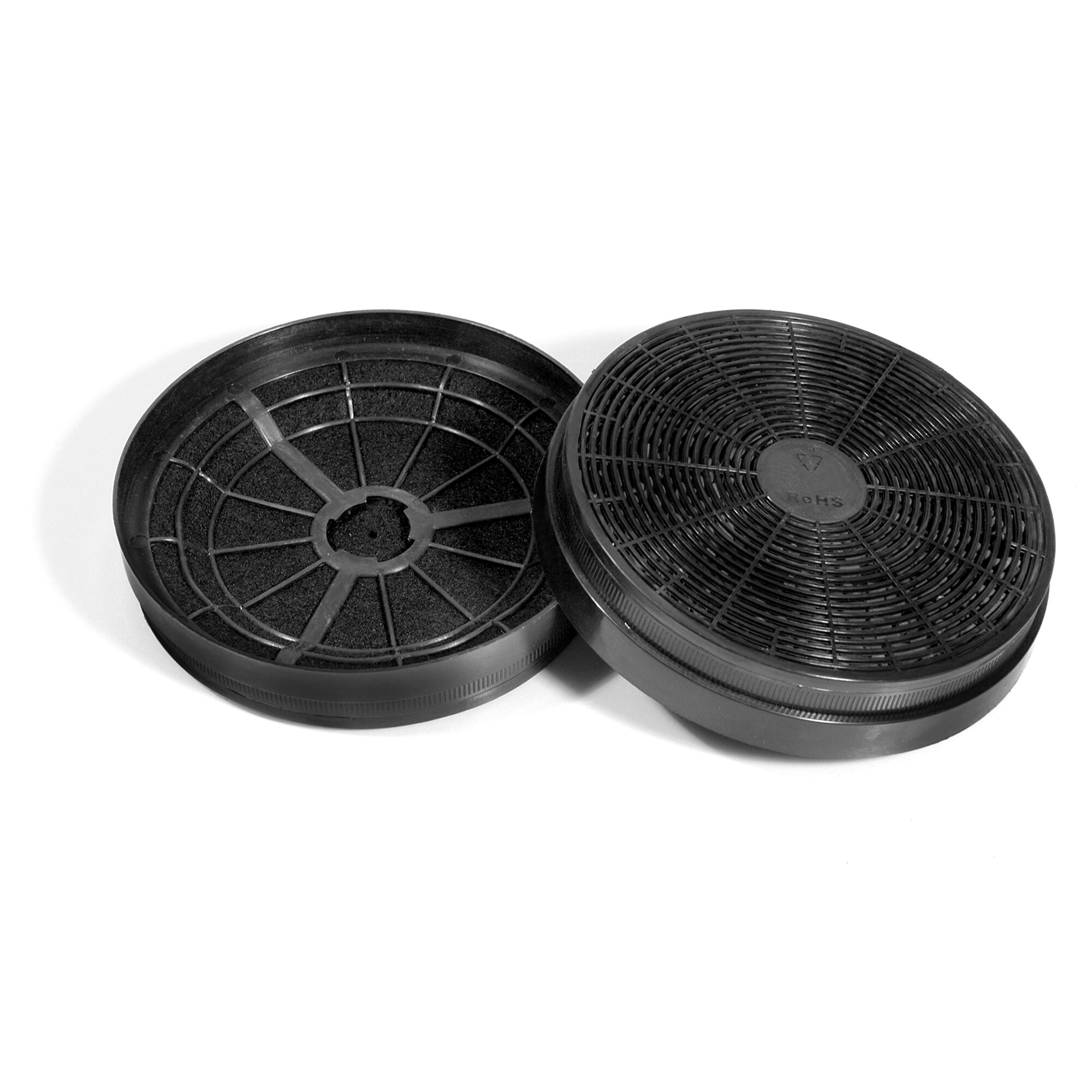 Zwei runde schwarze Aktivkohlefilter