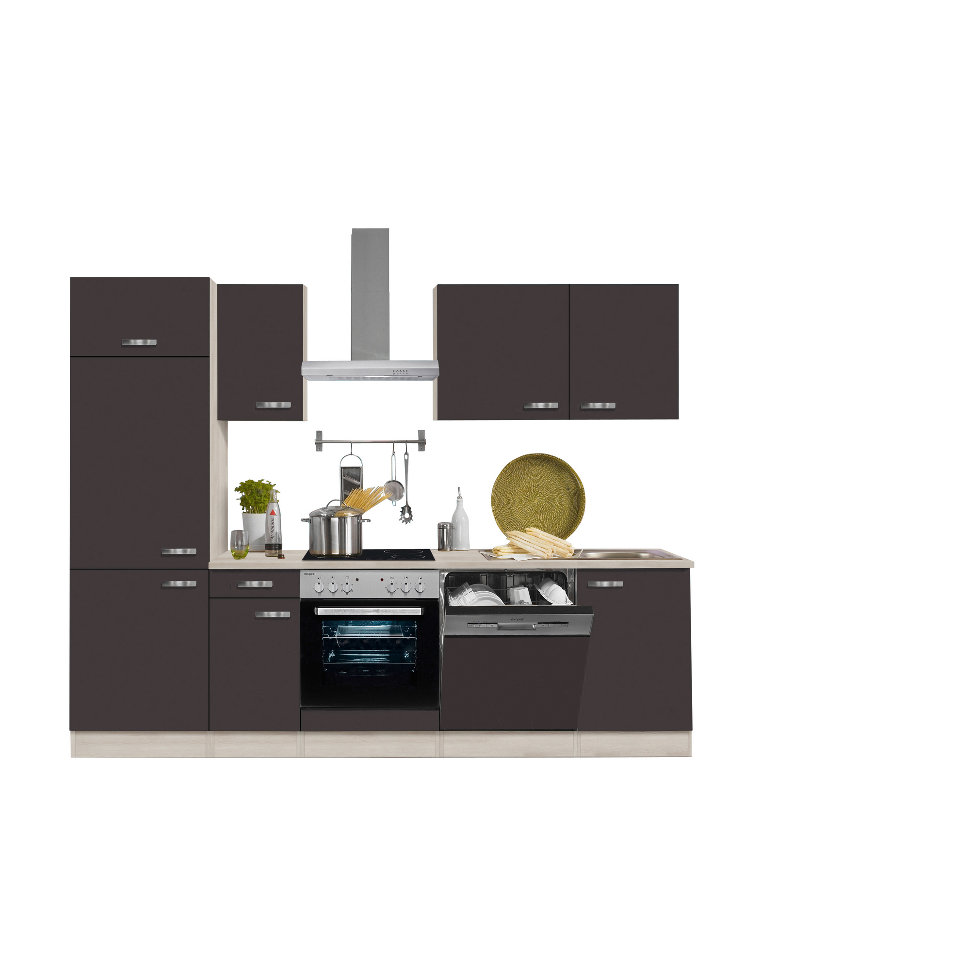 Küchenzeile mit E-Geräten 'OPTIkompakt Faro' anthrazit/akaziefarben 270 cm + product picture