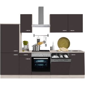 Küchenzeile mit E-Geräten 'OPTIkompakt Faro' anthrazit/akaziefarben 270 cm