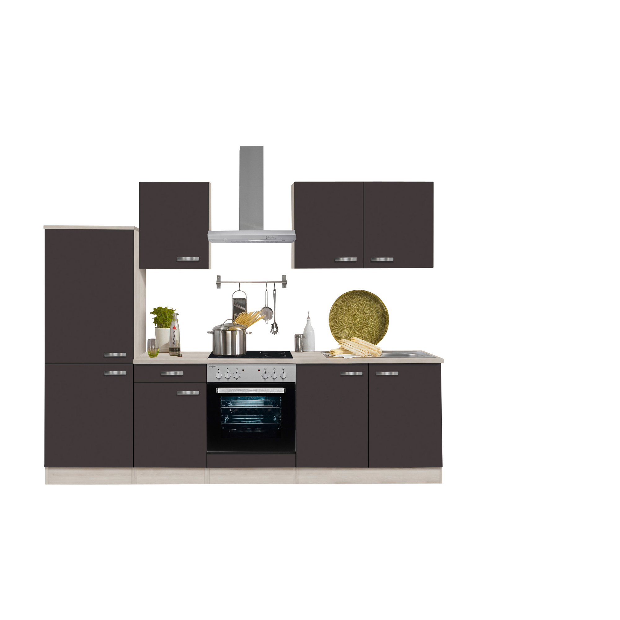 Küchenzeile mit E-Geräten \'OPTIkompakt Faro\' anthrazit/akaziefarben 270 cm