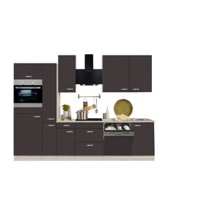 Küchenzeile mit E-Geräten 'OPTIkompakt Faro' anthrazit/akaziefarben 300 cm