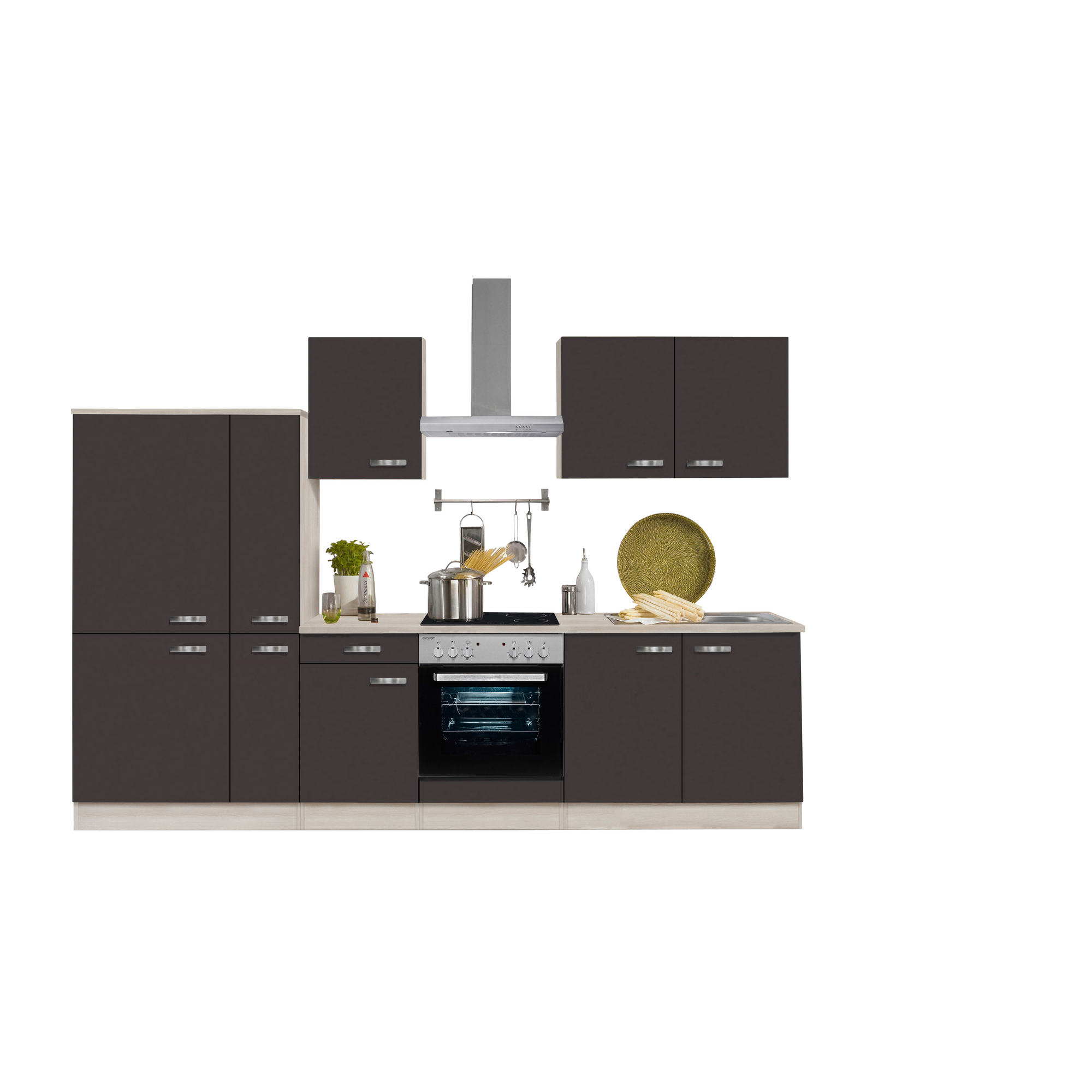Küchenzeile mit E-Geräten 'OPTIkompakt Faro' anthrazit/akaziefarben 300 cm + product picture