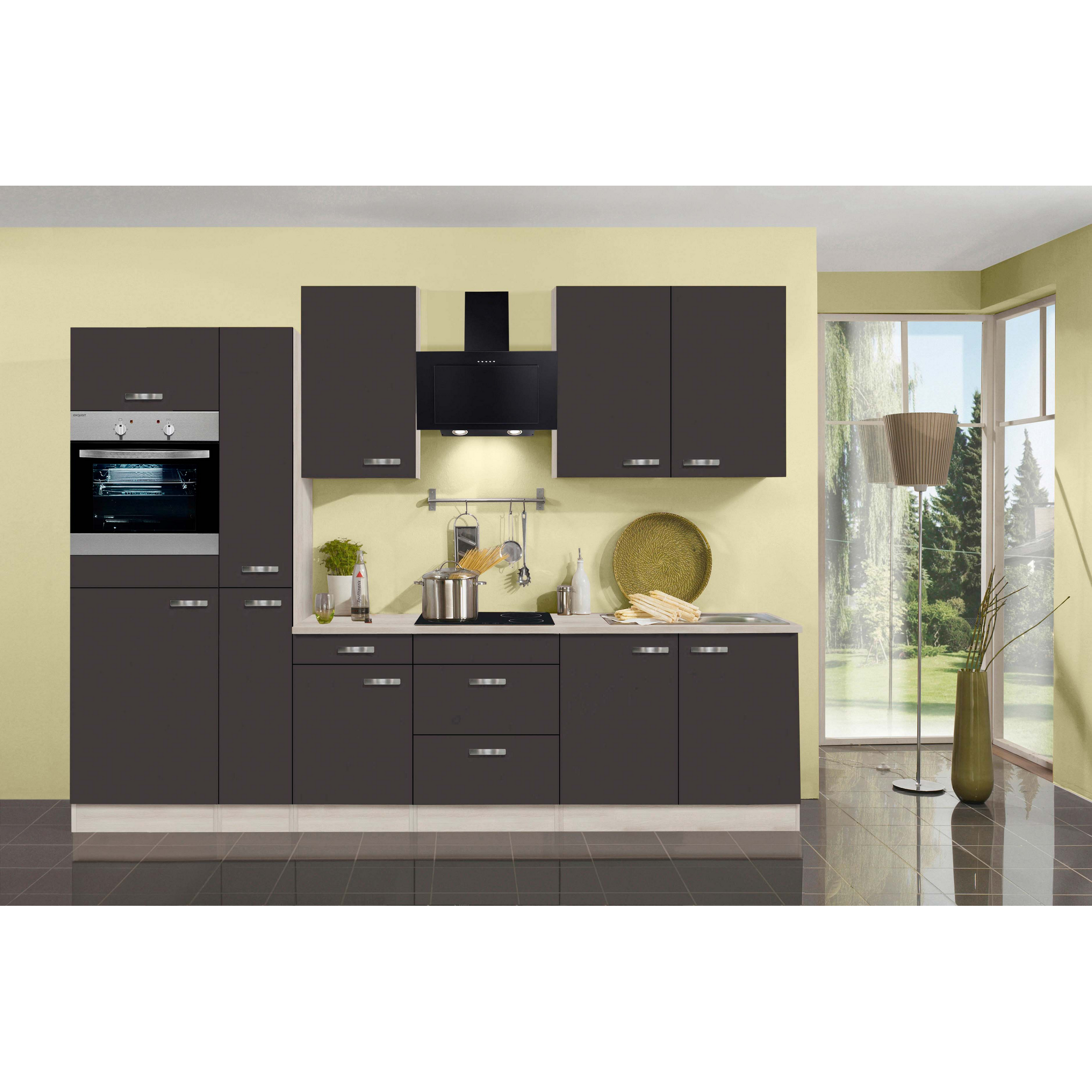 Küchenzeile mit E-Geräten 'OPTIkompakt Faro' anthrazit/akaziefarben 300 cm + product picture