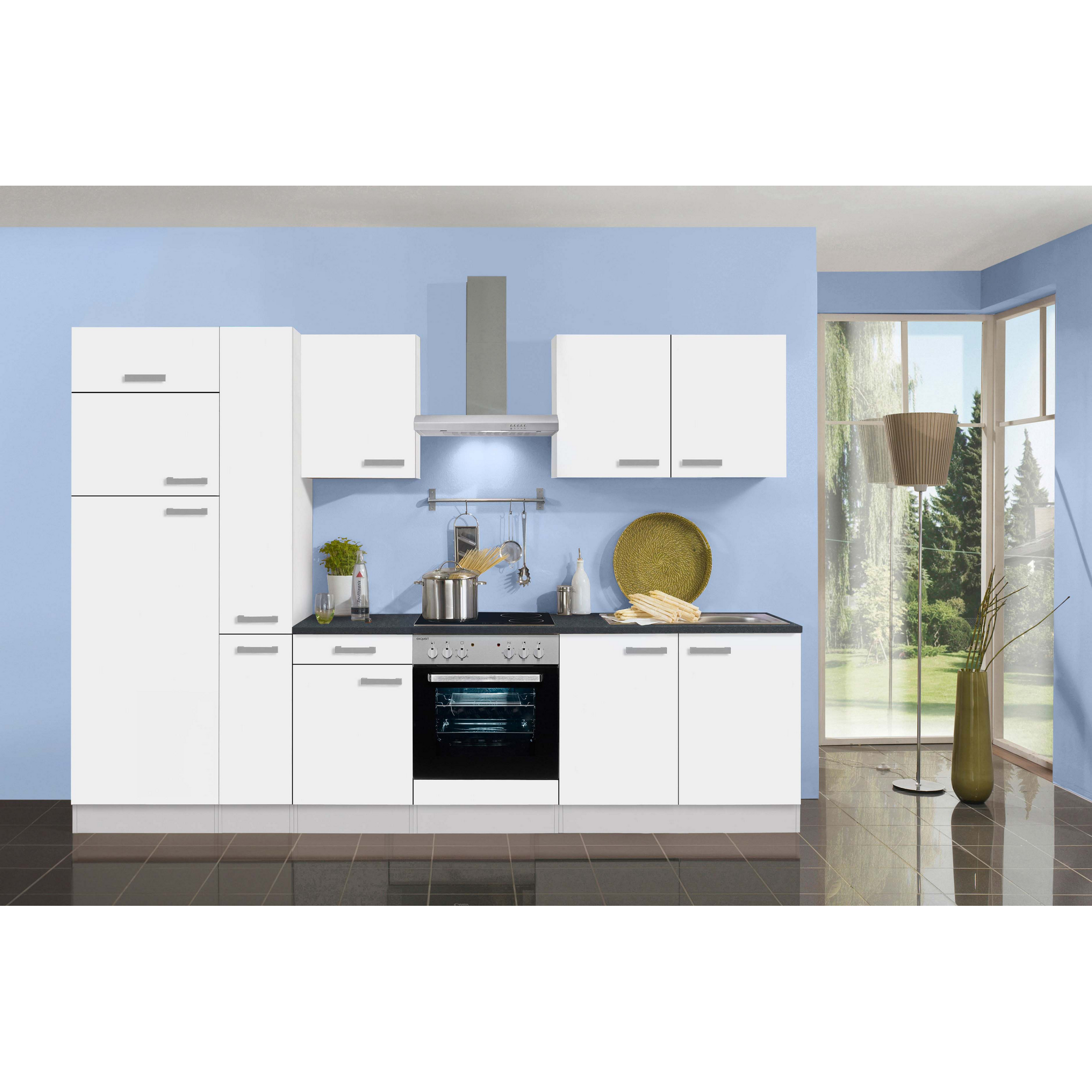 Küchenzeile mit E-Geräten 'OPTIkompakt Oslo' weiß/anthrazit 300 cm + product picture