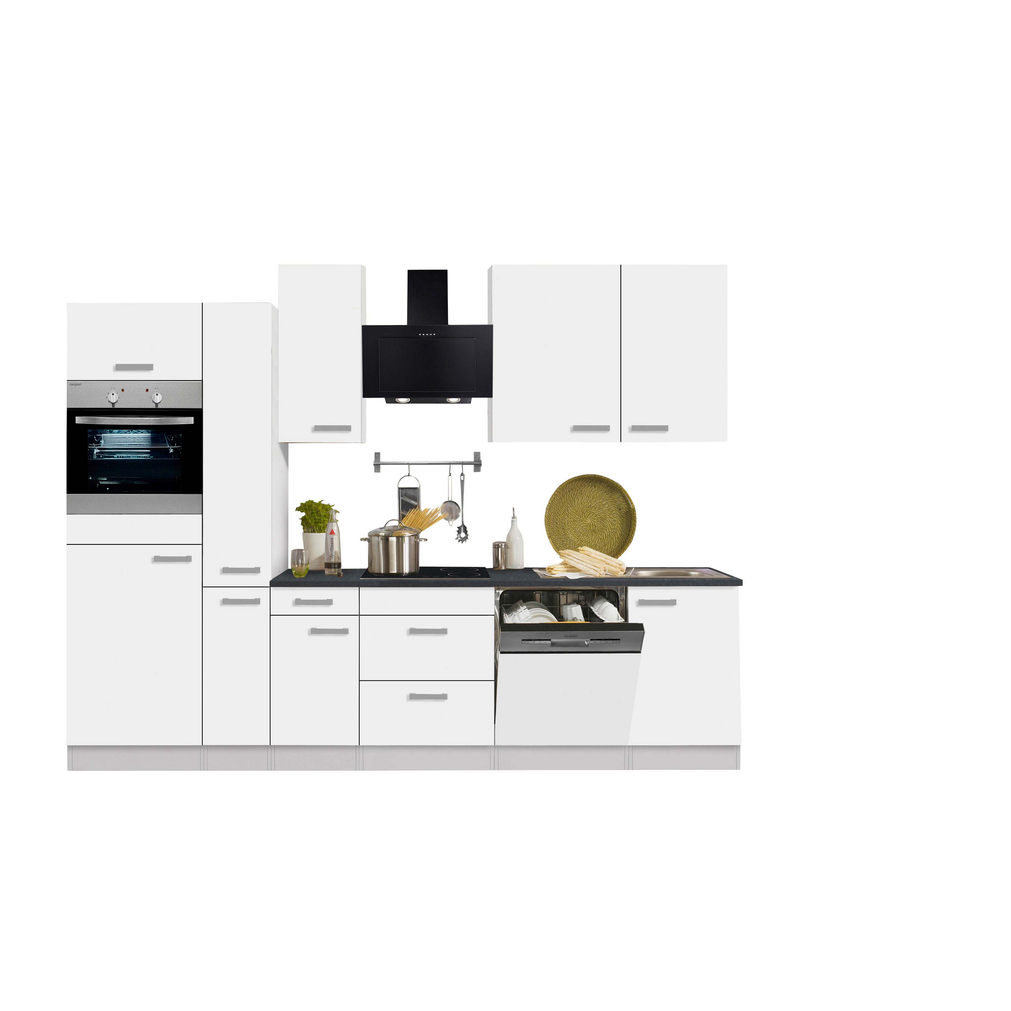 Küchenzeile mit E-Geräten 'OPTIkompakt Oslo' weiß/anthrazit 300 cm + product picture